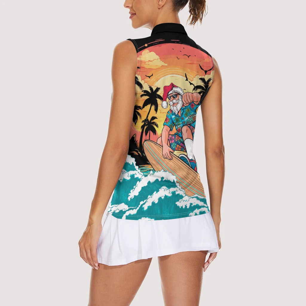 Vintage Santa Claus Surfing Summer Women Sleeveless Polo Shirt Mele Kalikimaka i Iulai! LT9 - Polynesian Pride