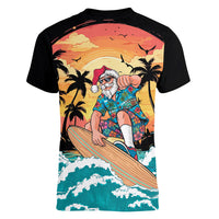Vintage Santa Claus Surfing Summer Women V-Neck T-Shirt Mele Kalikimaka i Iulai! LT9 - Polynesian Pride