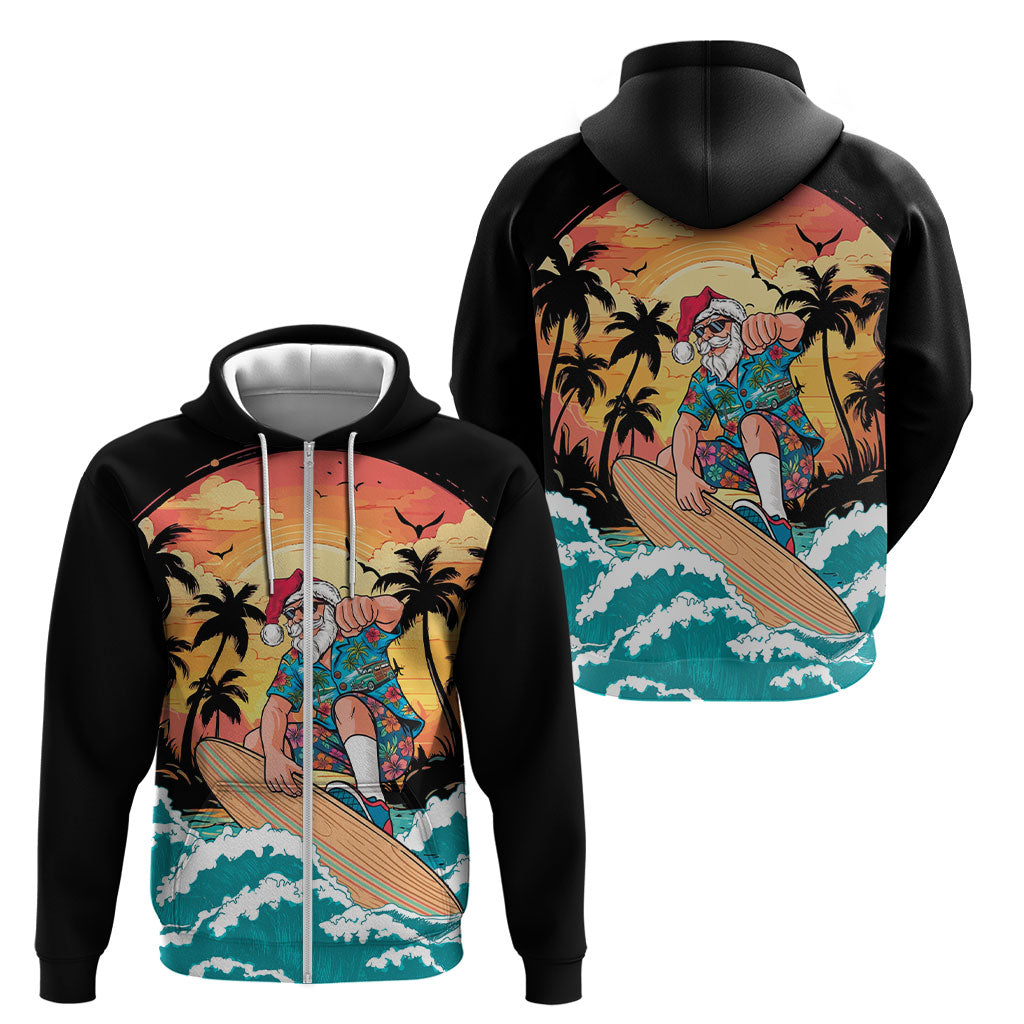 Vintage Santa Claus Surfing Summer Zip Hoodie Mele Kalikimaka i Iulai! LT9 - Polynesian Pride