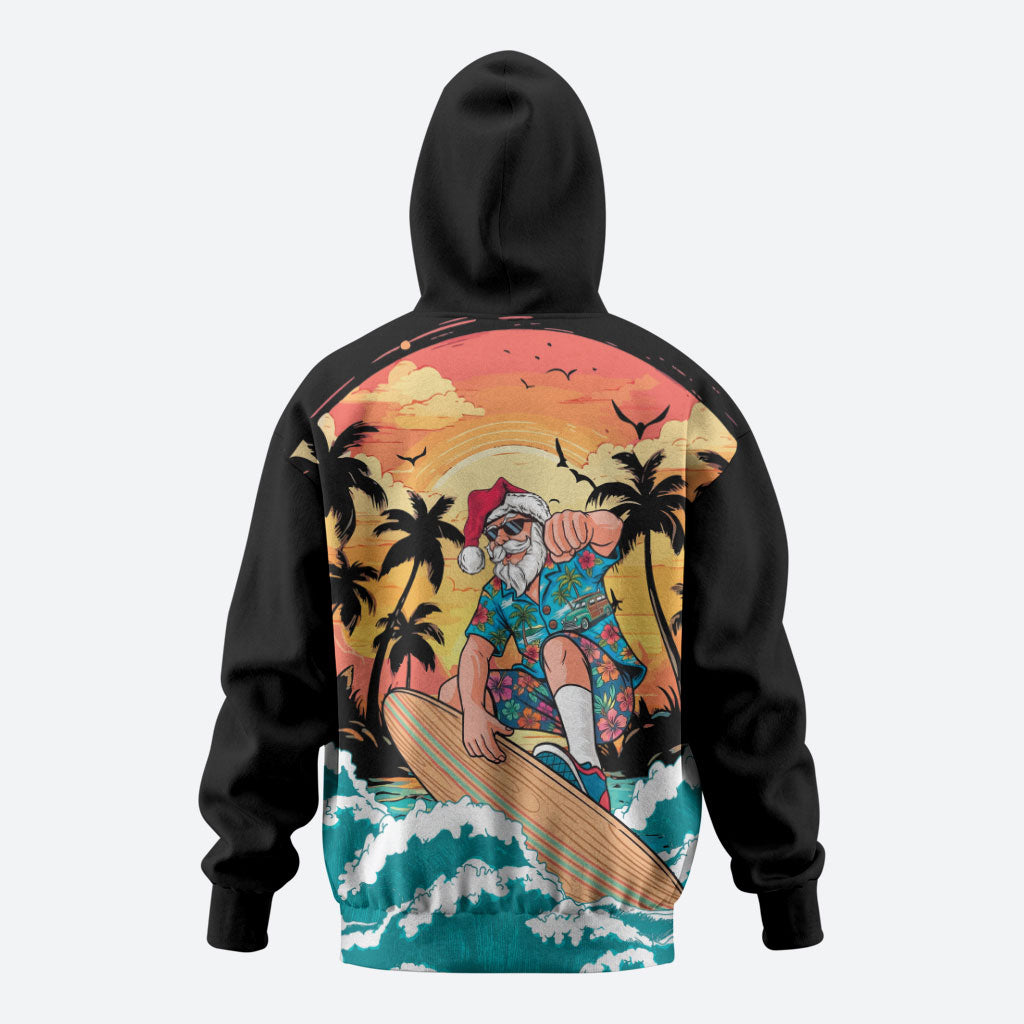 Vintage Santa Claus Surfing Summer Zip Hoodie Mele Kalikimaka i Iulai! LT9 - Polynesian Pride