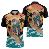 Vintage Santa Claus Surfing Summer Zipper Polo Shirt Mele Kalikimaka i Iulai! LT9 - Polynesian Pride