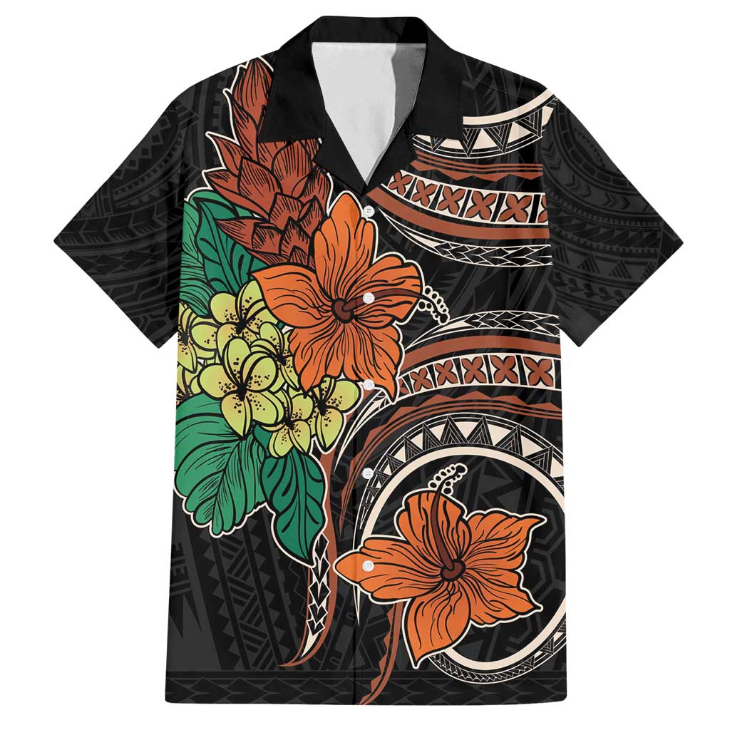 Vintage Hibiscus Pacific Floral Family Matching Tank Maxi Dress and Hawaiian Shirt LT9 Dad's Shirt - Short Sleeve Black - Polynesian Pride