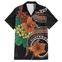 Vintage Hibiscus Pacific Floral Family Matching Tank Maxi Dress and Hawaiian Shirt LT9 Dad's Shirt - Short Sleeve Black - Polynesian Pride