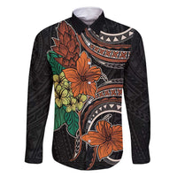 Vintage Hibiscus Pacific Floral Family Matching Tank Maxi Dress and Hawaiian Shirt LT9 Dad's Shirt - Long Sleeve Black - Polynesian Pride