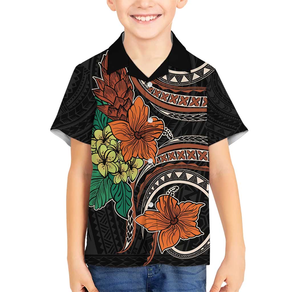 Vintage Hibiscus Pacific Floral Family Matching Tank Maxi Dress and Hawaiian Shirt LT9 Son's Shirt Black - Polynesian Pride