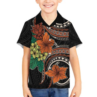 Vintage Hibiscus Pacific Floral Family Matching Tank Maxi Dress and Hawaiian Shirt LT9 Son's Shirt Black - Polynesian Pride