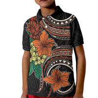 Vintage Hibiscus Pacific Floral Kid Polo Shirt LT9 Kid Black - Polynesian Pride