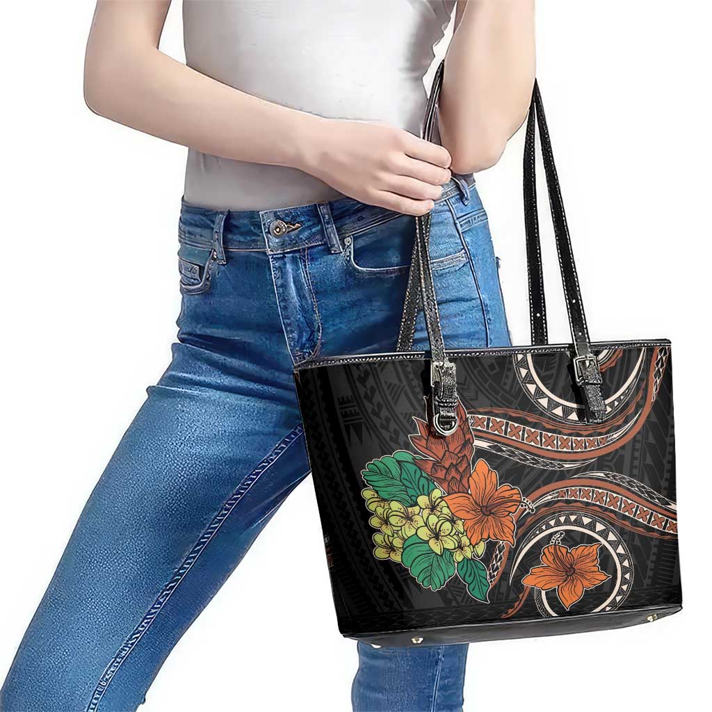 Vintage Hibiscus Pacific Floral Leather Tote Bag