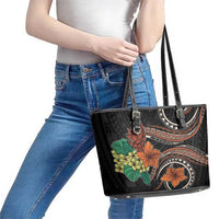 Vintage Hibiscus Pacific Floral Leather Tote Bag