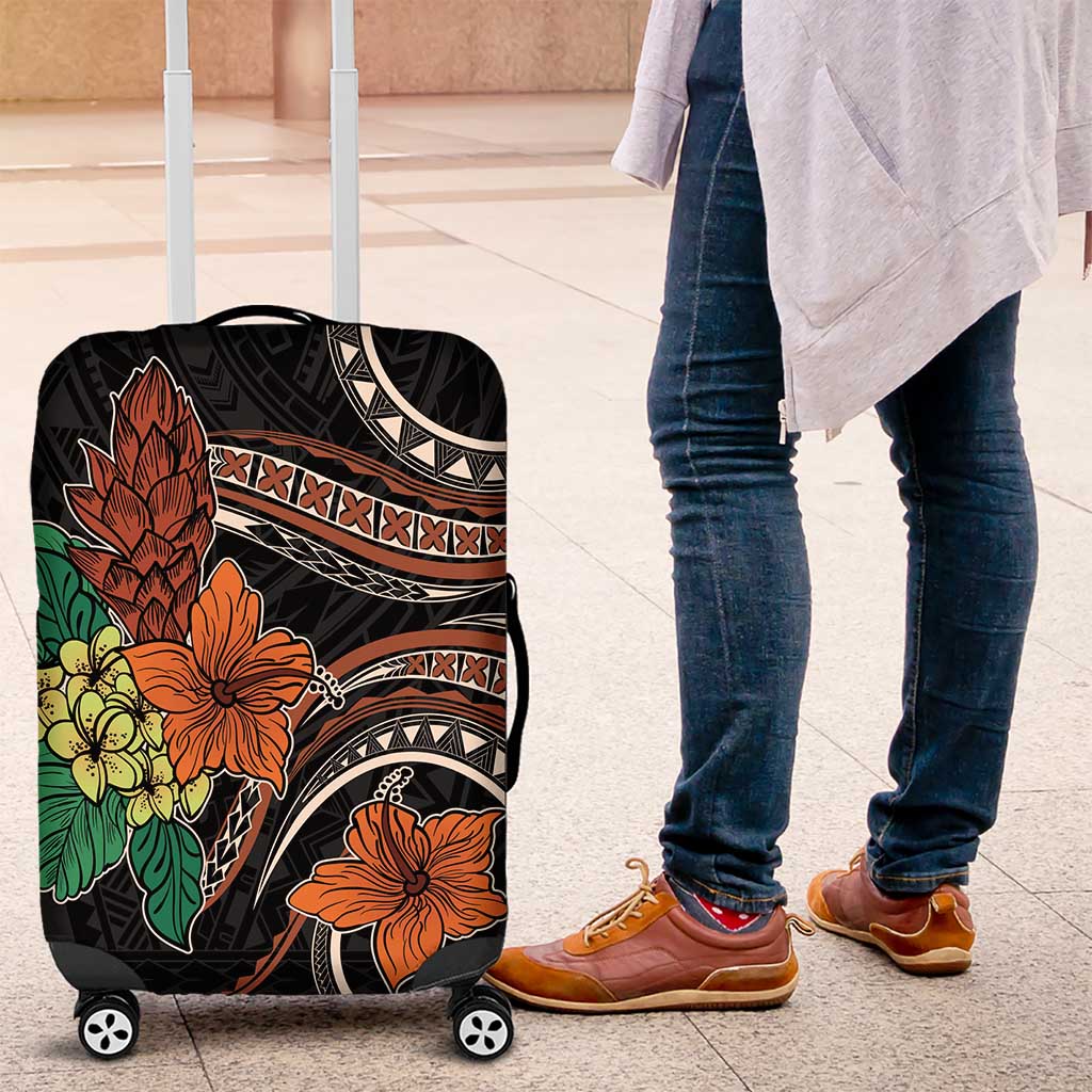 Vintage Hibiscus Pacific Floral Luggage Cover LT9 Black - Polynesian Pride