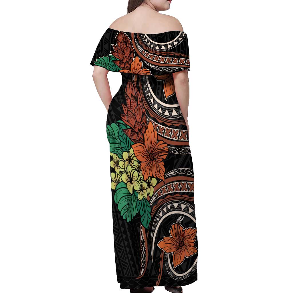 Vintage Hibiscus Pacific Floral Off Shoulder Maxi Dress LT9 - Polynesian Pride