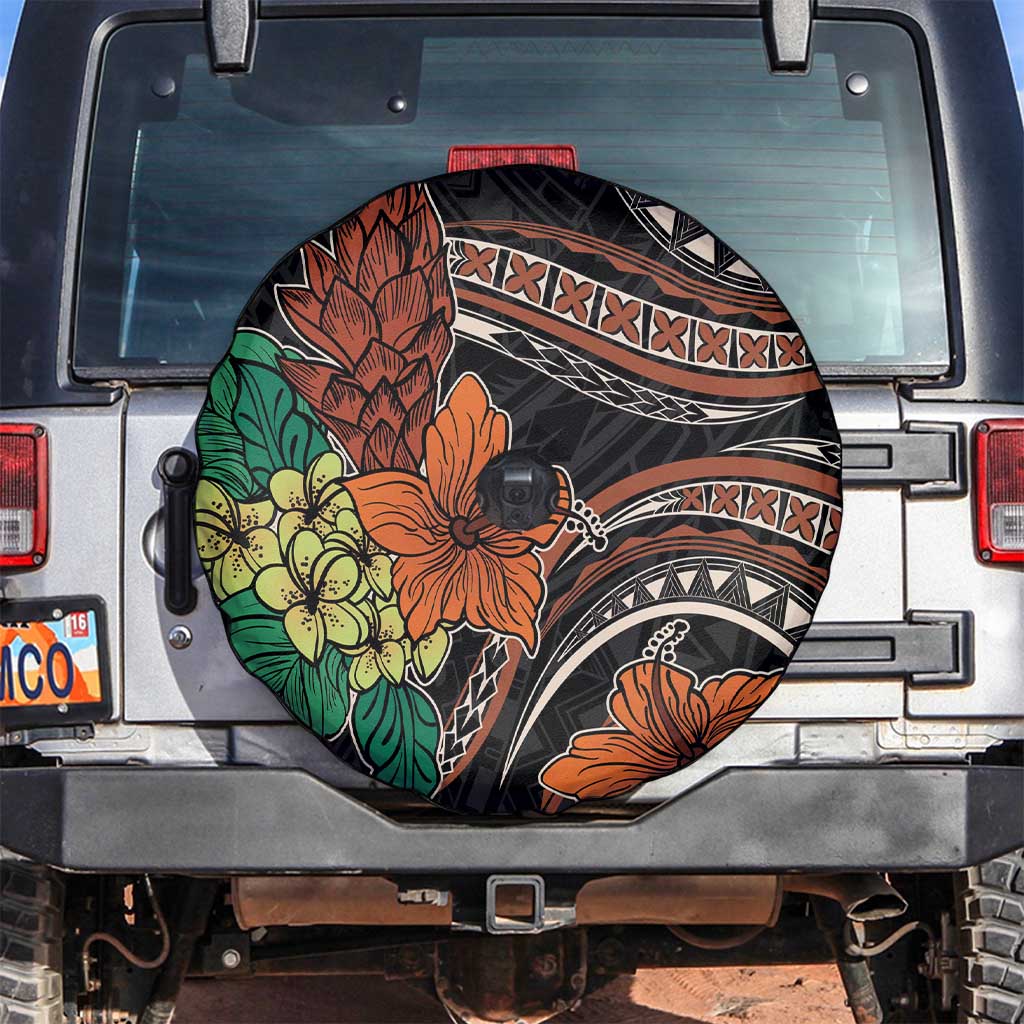 Vintage Hibiscus Pacific Floral Spare Tire Cover LT9 Black - Polynesian Pride