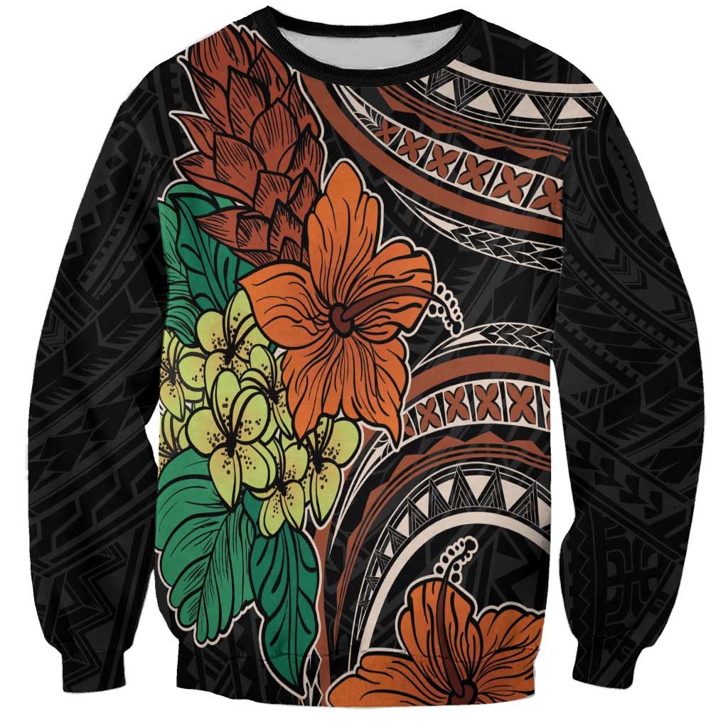 Vintage Hibiscus Pacific Floral Sweatshirt LT9 Unisex Black - Polynesian Pride