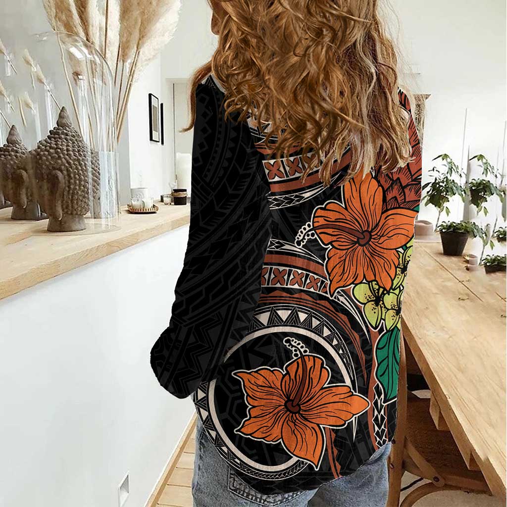Vintage Hibiscus Pacific Floral Women Casual Shirt