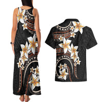 Vintage Plumeria Pacific Floral Couples Matching Tank Maxi Dress and Hawaiian Shirt