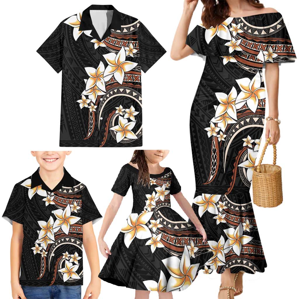 Vintage Plumeria Pacific Floral Family Matching Mermaid Dress and Hawaiian Shirt