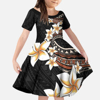 Vintage Plumeria Pacific Floral Kid Short Sleeve Dress LT9 KID Black - Polynesian Pride