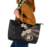 Vintage Plumeria Pacific Floral Leather Tote Bag LT9 Black - Polynesian Pride