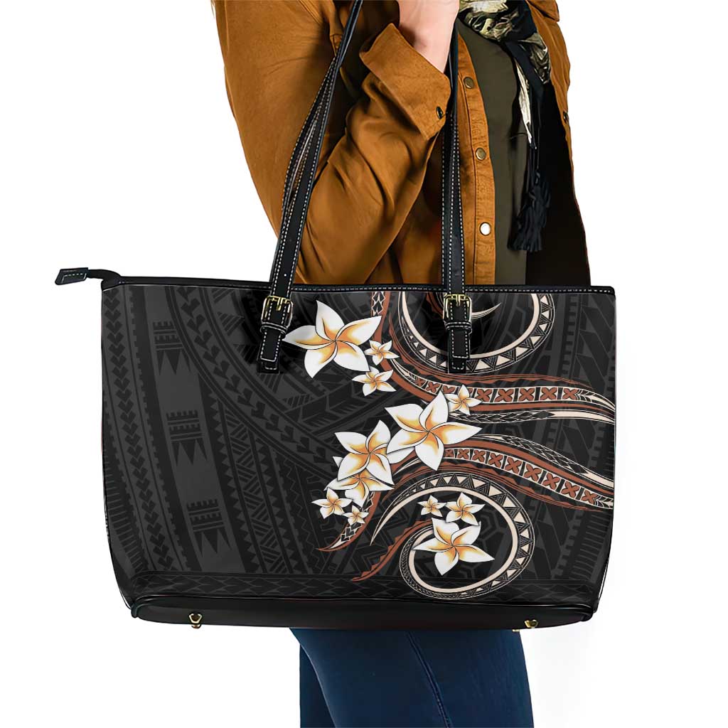 Vintage Plumeria Pacific Floral Leather Tote Bag LT9 - Polynesian Pride