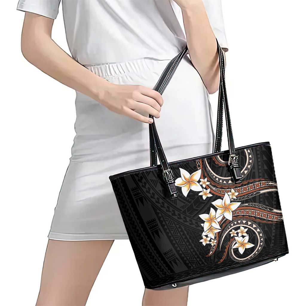 Vintage Plumeria Pacific Floral Leather Tote Bag LT9 - Polynesian Pride