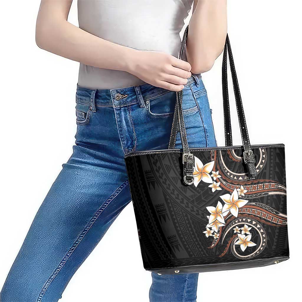 Vintage Plumeria Pacific Floral Leather Tote Bag LT9 - Polynesian Pride