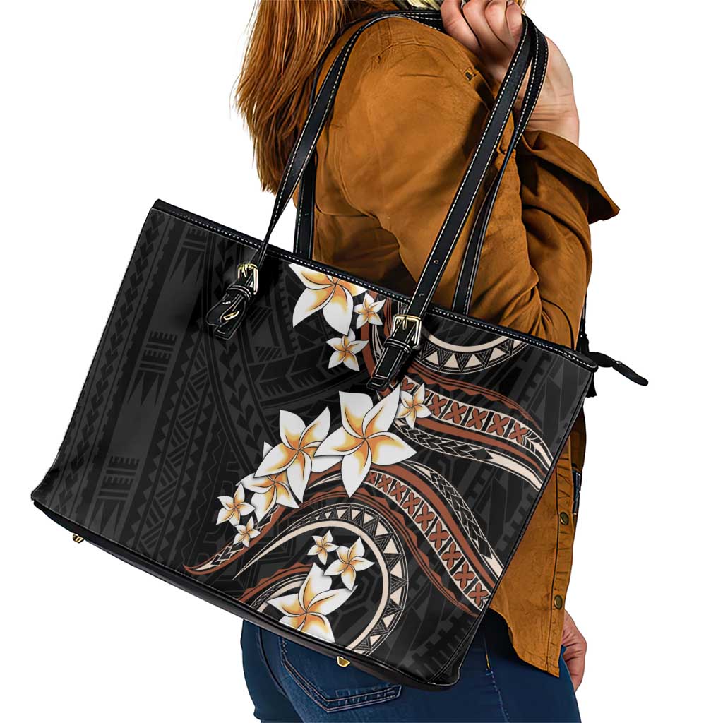 Vintage Plumeria Pacific Floral Leather Tote Bag LT9 - Polynesian Pride