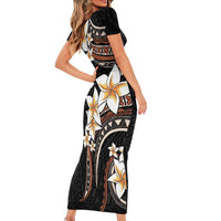 Vintage Plumeria Pacific Floral Short Sleeve Bodycon Dress