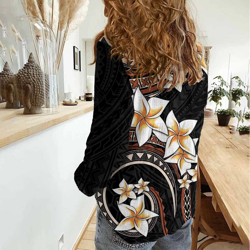 Vintage Plumeria Pacific Floral Women Casual Shirt