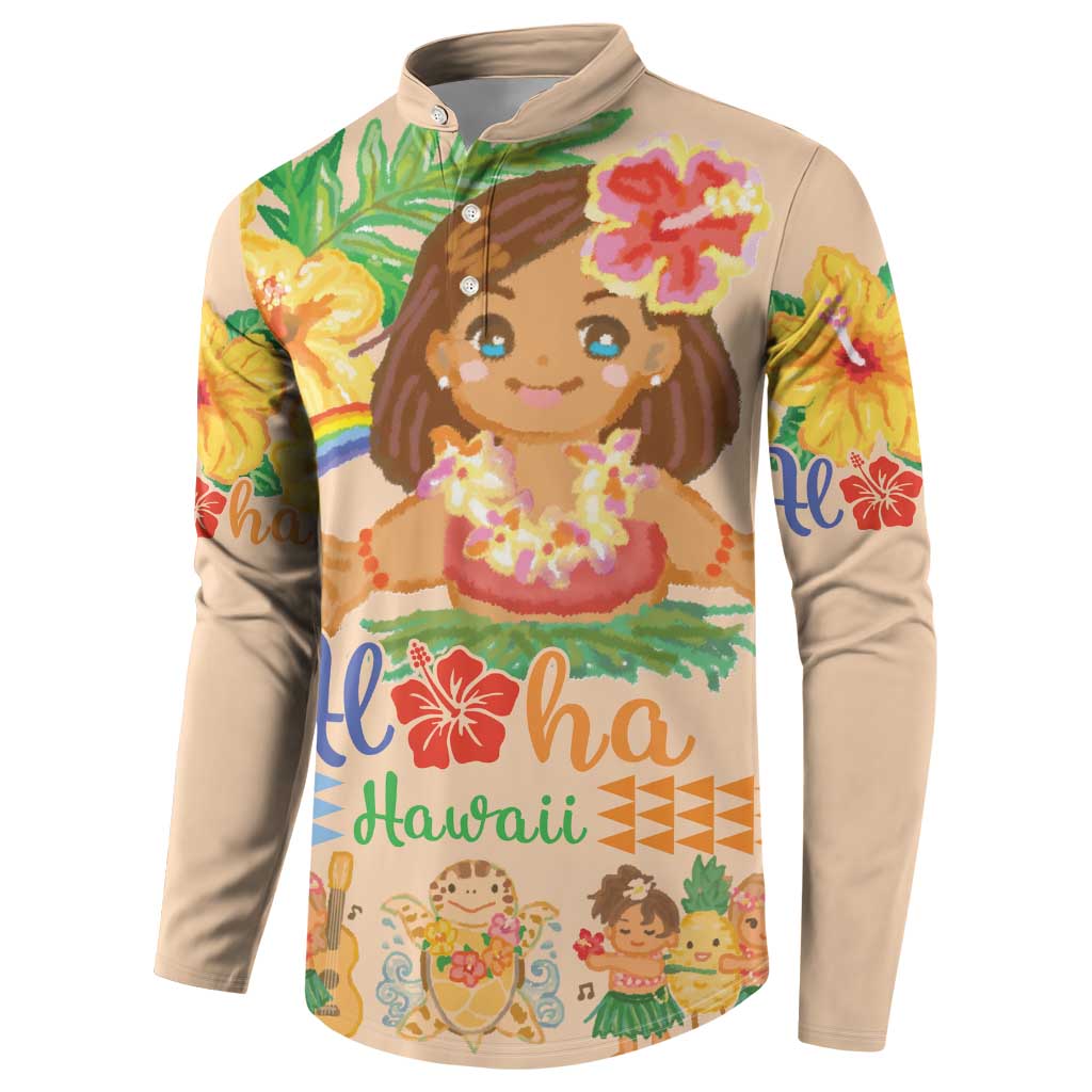Kawaii Hula Girls Button Sweatshirt Aloha Hibiscus Flowers