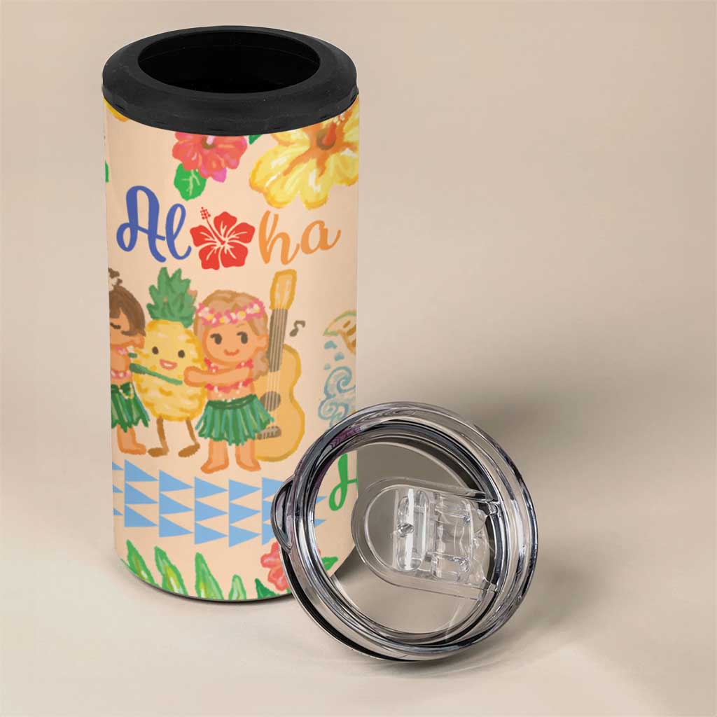 Kawaii Hula Girls 4 in 1 Can Cooler Tumbler Aloha Hibiscus Flowers
