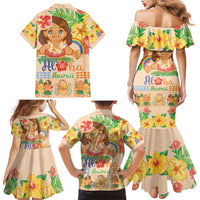 Kawaii Hula Girls Family Matching Mermaid Dress and Hawaiian Shirt Aloha Hibiscus Flowers