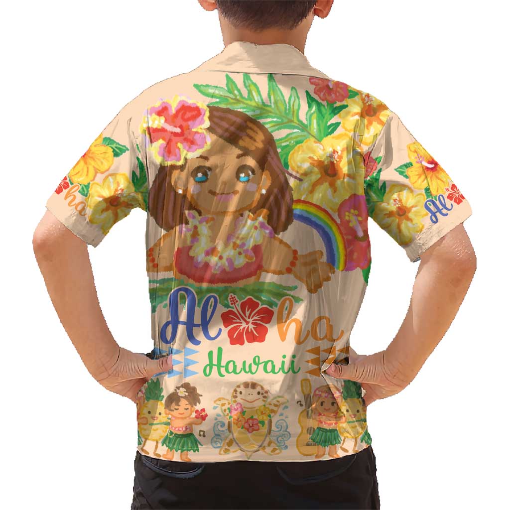 Kawaii Hula Girls Family Matching Short Sleeve Bodycon Dress and Hawaiian Shirt Aloha Hibiscus Flowers