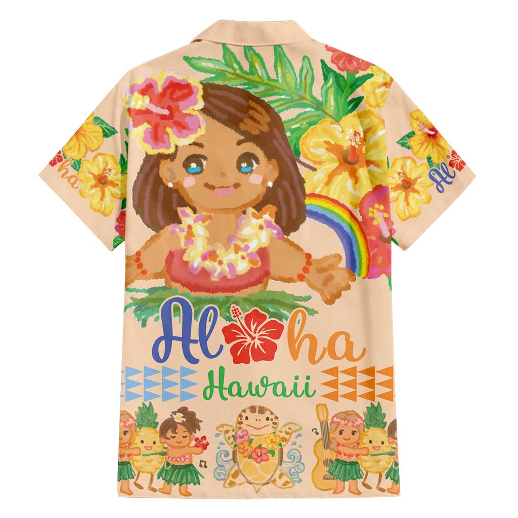 Kawaii Hula Girls Family Matching Short Sleeve Bodycon Dress and Hawaiian Shirt Aloha Hibiscus Flowers