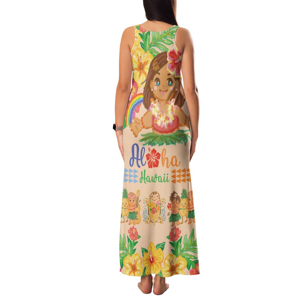 Kawaii Hula Girls Family Matching Tank Maxi Dress and Hawaiian Shirt Aloha Hibiscus Flowers