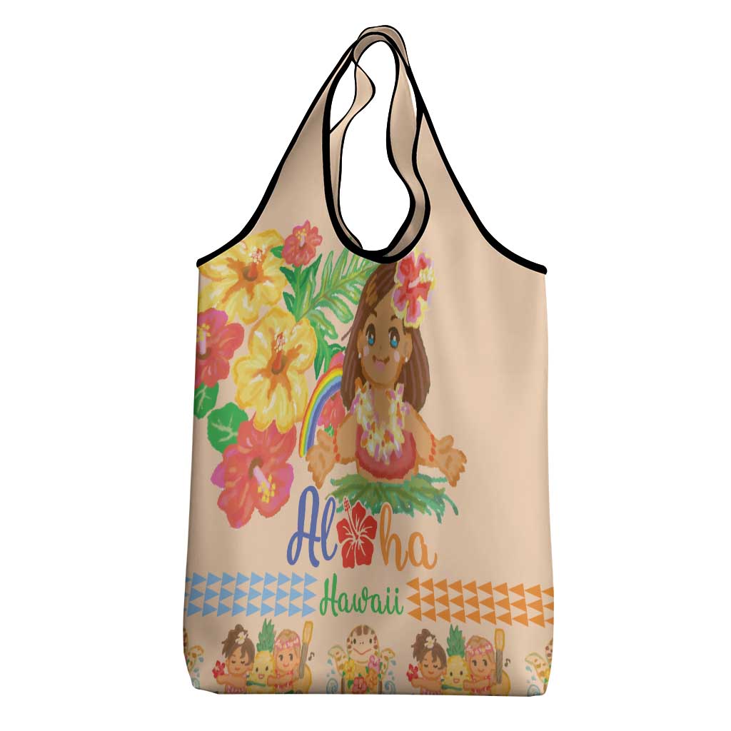 Kawaii Hula Girls Grocery Bag Aloha Hibiscus Flowers