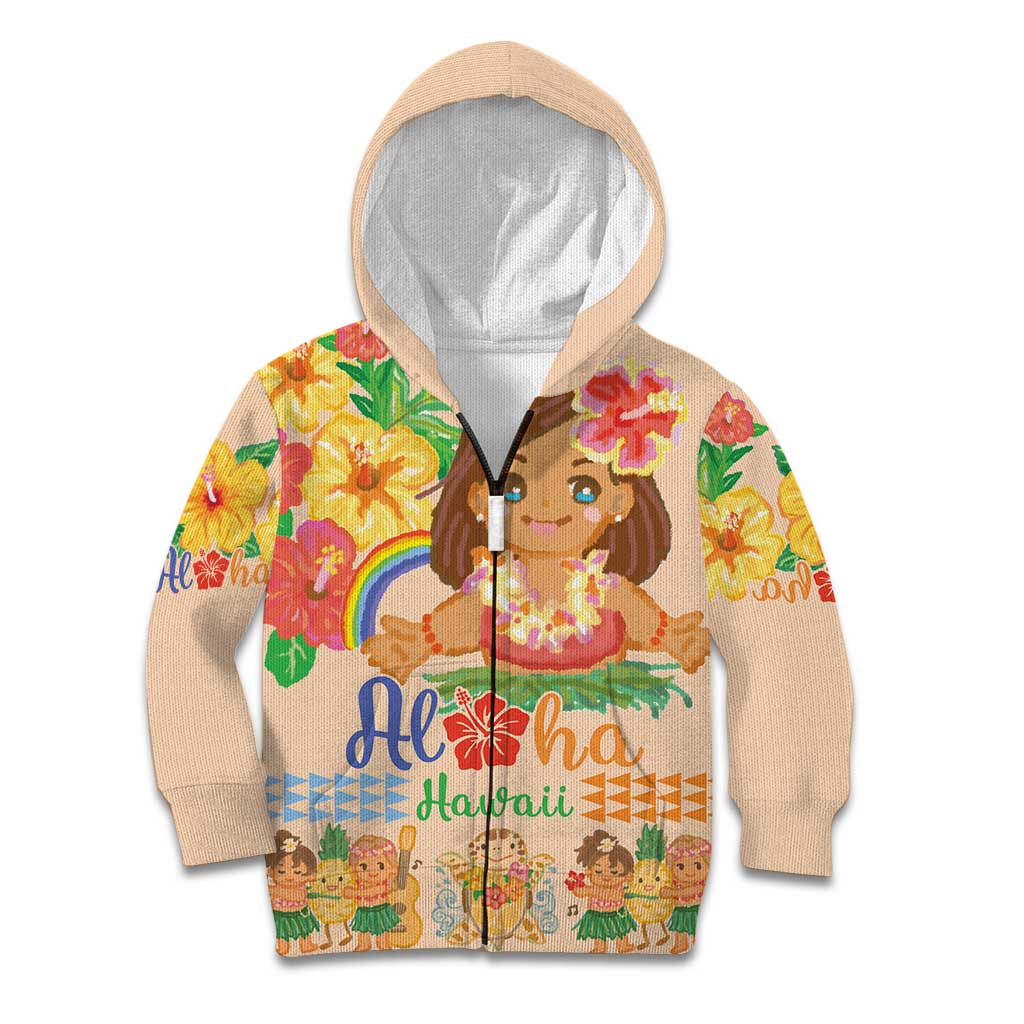 Kawaii Hula Girls Kid Hoodie Aloha Hibiscus Flowers LT9 Zip Hoodie Nude - Polynesian Pride