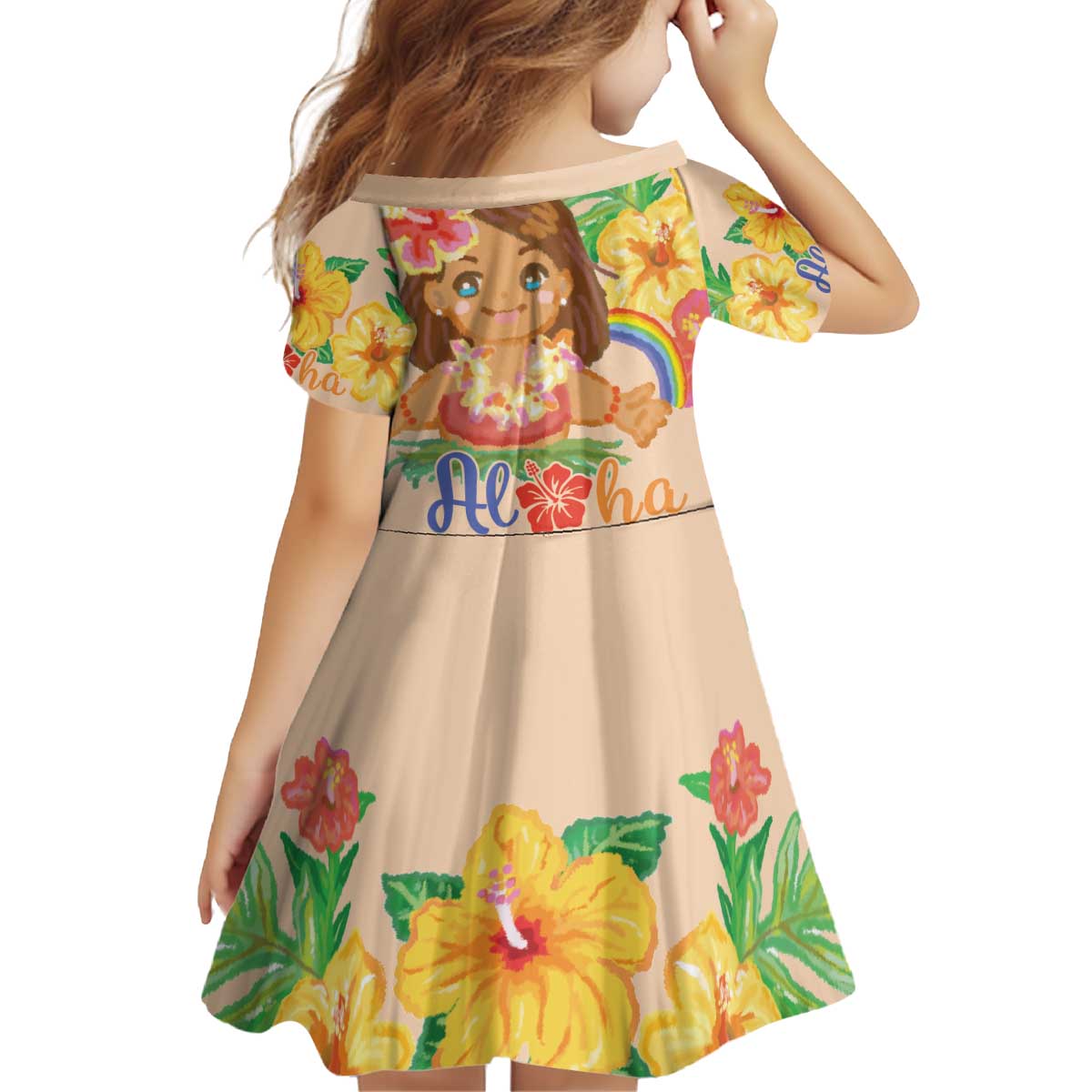 Kawaii Hula Girls Kid Short Sleeve Dress Aloha Hibiscus Flowers LT9 - Polynesian Pride