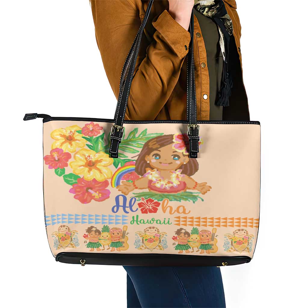 Kawaii Hula Girls Leather Tote Bag Aloha Hibiscus Flowers LT9 - Polynesian Pride