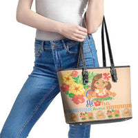 Kawaii Hula Girls Leather Tote Bag Aloha Hibiscus Flowers LT9 - Polynesian Pride
