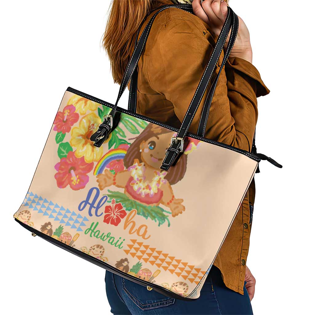 Kawaii Hula Girls Leather Tote Bag Aloha Hibiscus Flowers LT9 - Polynesian Pride