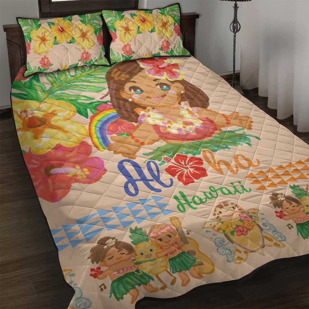Kawaii Hula Girls Quilt Bed Set Aloha Hibiscus Flowers LT9 Nude - Polynesian Pride
