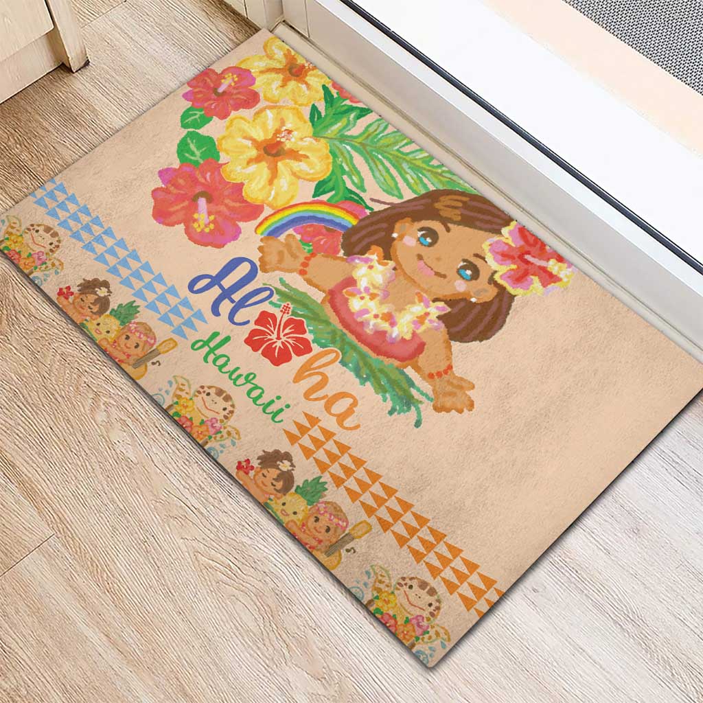 Kawaii Hula Girls Rubber Doormat Aloha Hibiscus Flowers LT9 - Polynesian Pride