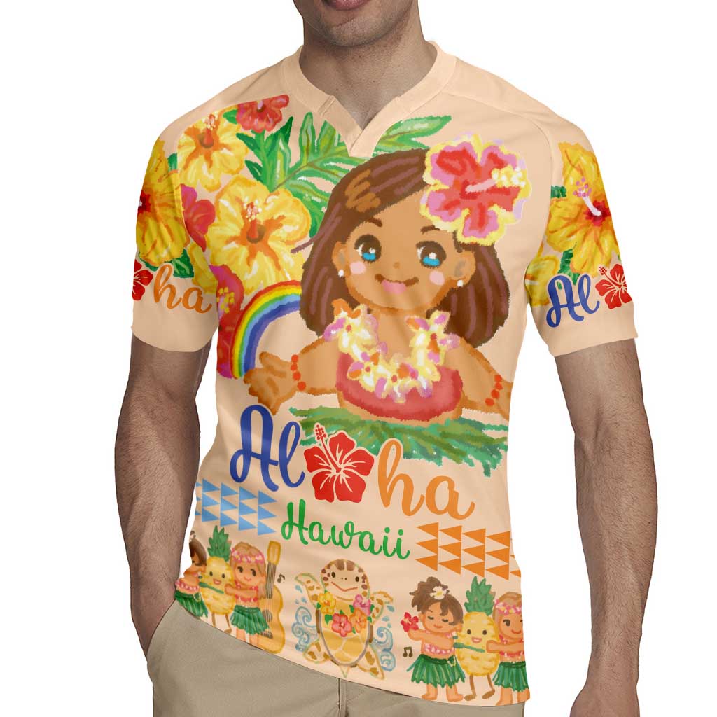 Kawaii Hula Girls Rugby Jersey Aloha Hibiscus Flowers