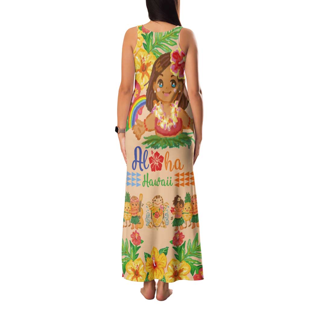 Kawaii Hula Girls Tank Maxi Dress Aloha Hibiscus Flowers