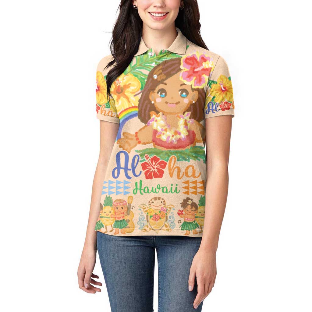 Kawaii Hula Girls Women Polo Shirt Aloha Hibiscus Flowers