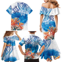 Hibiscus Turtle Tattoo Coral Reef Family Matching Mermaid Dress and Hawaiian Shirt with Polynesian Tribal