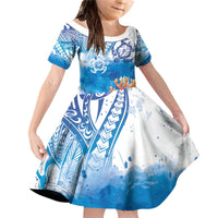 Hibiscus Turtle Tattoo Coral Reef Family Matching Off Shoulder Short Dress and Hawaiian Shirt with Polynesian Tribal