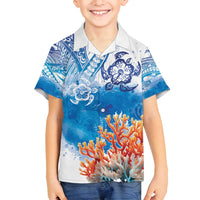 Hibiscus Turtle Tattoo Coral Reef Family Matching Tank Maxi Dress and Hawaiian Shirt with Polynesian Tribal