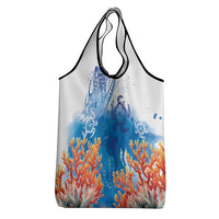 Hibiscus Turtle Tattoo Coral Reef Grocery Bag with Polynesian Tribal