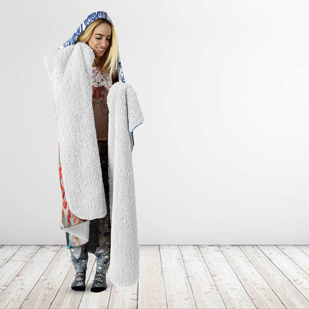 Hibiscus Turtle Tattoo Coral Reef Hooded Blanket with Polynesian Tribal